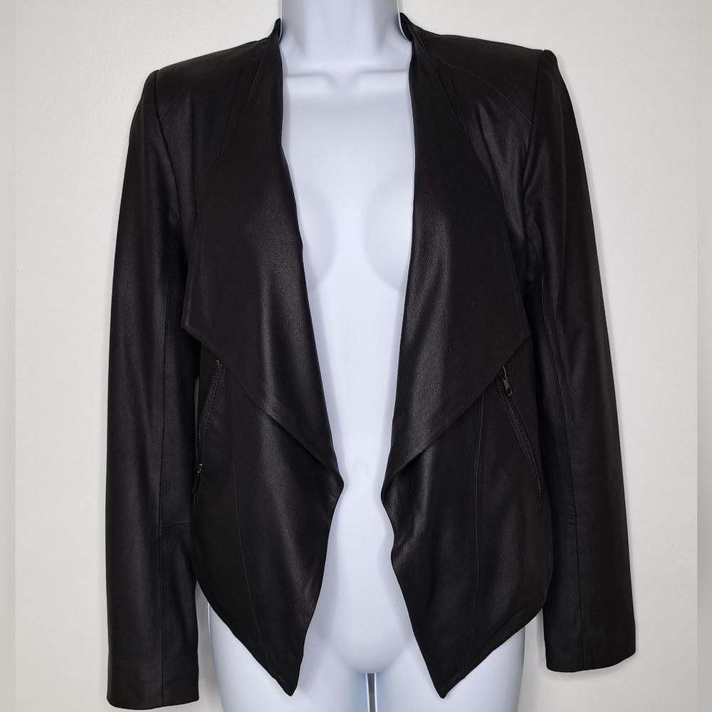 B.B Dakota Women's Brycon Black Leather Open Front Drape Jacket Size XS NWOT - Picture 4 of 16